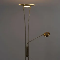 QAZQA Lampen Für Dein Homeoffice|Schlafzimmerlampen*Goldene Stehlampe mit Lesearm inkl. LED und USB-Anschluss - Sevilla