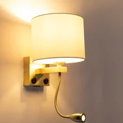 QAZQA Wandleuchten|Wohnzimmerlampen*Goldene USB Wandlampe mit weißem Schirm - Brescia Combi