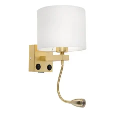 QAZQA Wandleuchten|Wohnzimmerlampen*Goldene USB Wandlampe mit weißem Schirm - Brescia Combi