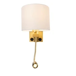QAZQA Wandleuchten|Wohnzimmerlampen*Goldene USB Wandlampe mit weißem Schirm - Brescia Combi