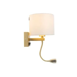 QAZQA Wandleuchten|Wohnzimmerlampen*Goldene USB Wandlampe mit weißem Schirm - Brescia Combi