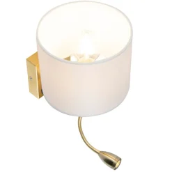 QAZQA Wandleuchten|Wohnzimmerlampen*Goldene USB Wandlampe mit weißem Schirm - Brescia Combi