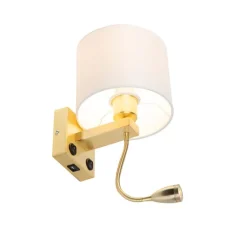 QAZQA Wandleuchten|Wohnzimmerlampen*Goldene USB Wandlampe mit weißem Schirm - Brescia Combi