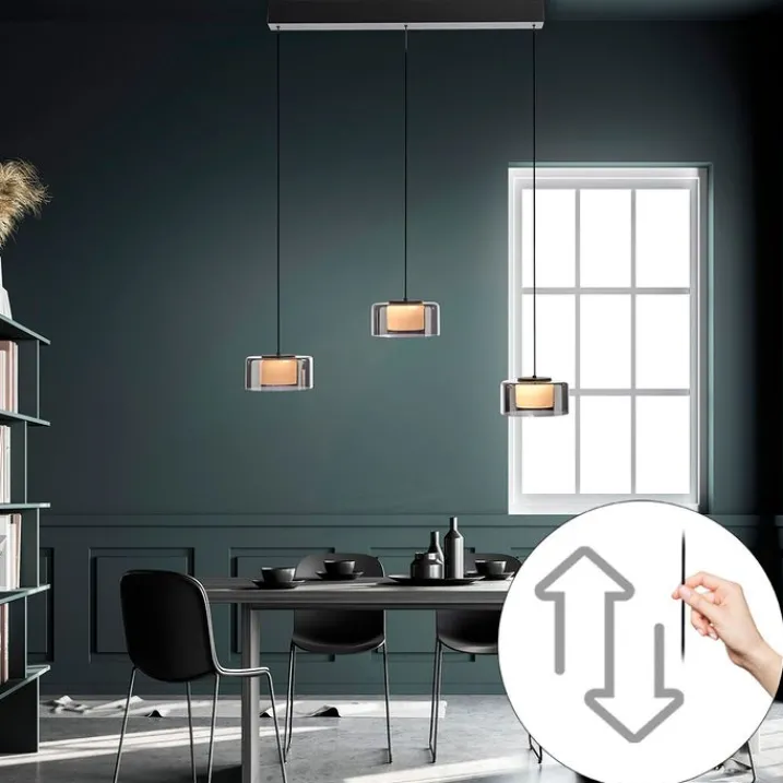 Paul Neuhaus Schlafzimmerlampen|Küchenlampen*Hanglamp zwart met smoke glas incl. LED 3-lichts easylift - Rika