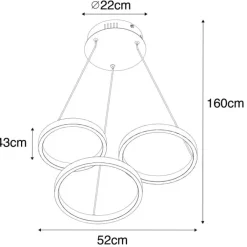 QAZQA Led-Pendelleuchten|Pendelleuchten*Hängelampe gold inkl. LED 3-Stufen dimmbar 3-flammig - Rondas