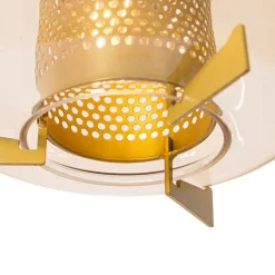 QAZQA Pendelleuchten|Wohnzimmerlampen*Hängelampe gold mit braunem Glas 30 cm länglich 3-flammig - Kevin