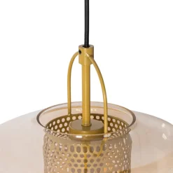 QAZQA Pendelleuchten|Wohnzimmerlampen*Hängelampe gold mit braunem Glas 30 cm länglich 3-flammig - Kevin