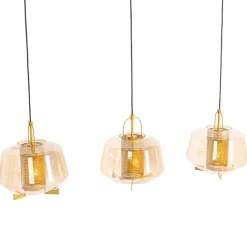 QAZQA Pendelleuchten|Wohnzimmerlampen*Hängelampe gold mit braunem Glas 30 cm länglich 3-flammig - Kevin