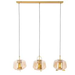 QAZQA Pendelleuchten|Wohnzimmerlampen*Hängelampe gold mit braunem Glas 30 cm länglich 3-flammig - Kevin