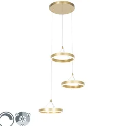 QAZQA Led-Pendelleuchten|Pendelleuchten*Hängelampe Messing rund inkl. LED 3-Stufen dimmbar 3-Licht - Lyani