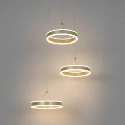 QAZQA Led-Pendelleuchten|Pendelleuchten*Hängelampe Messing rund inkl. LED 3-Stufen dimmbar 3-Licht - Lyani