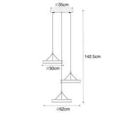 QAZQA Led-Pendelleuchten|Pendelleuchten*Hängelampe Messing rund inkl. LED 3-Stufen dimmbar 3-Licht - Lyani