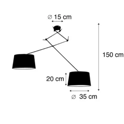 QAZQA Pendelleuchten|Wohnzimmerlampen*Hängelampe mit Baumwollschirmen schwarz mit Gold 35 cm - Blitz II schwarz