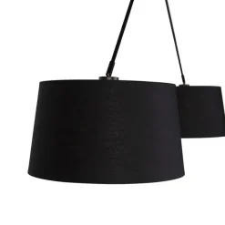 QAZQA Pendelleuchten|Wohnzimmerlampen*Hängelampe mit Baumwollschirmen schwarz mit Gold 35 cm - Blitz II schwarz