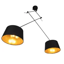 QAZQA Pendelleuchten|Wohnzimmerlampen*Hängelampe mit Baumwollschirmen schwarz mit Gold 35 cm - Blitz II schwarz