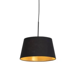 QAZQA Pendelleuchten|Wohnzimmerlampen*Hängelampe mit Baumwollschirm schwarz mit Gold 32 cm - Combi