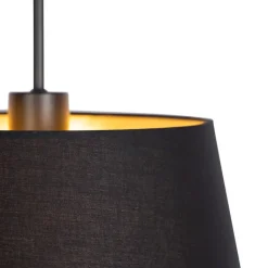 QAZQA Pendelleuchten|Wohnzimmerlampen*Hängelampe mit Baumwollschirm schwarz mit Gold 32 cm - Combi
