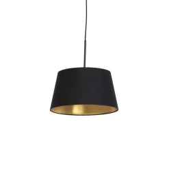 QAZQA Pendelleuchten|Wohnzimmerlampen*Hängelampe mit Baumwollschirm schwarz mit Gold 32 cm - Combi