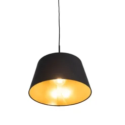 QAZQA Pendelleuchten|Wohnzimmerlampen*Hängelampe mit Baumwollschirm schwarz mit Gold 32 cm - Combi