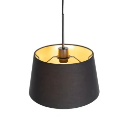 QAZQA Pendelleuchten|Wohnzimmerlampen*Hängelampe mit Baumwollschirm schwarz mit Gold 32 cm - Combi
