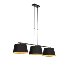 QAZQA Pendelleuchten|Wohnzimmerlampen*Hängelampe mit Baumwollschirmen schwarz mit Gold 32 cm - Combi 3 Deluxe