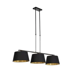 QAZQA Pendelleuchten|Wohnzimmerlampen*Hängelampe mit Baumwollschirmen schwarz mit Gold 32 cm - Combi 3 Deluxe