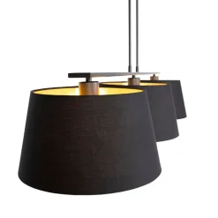 QAZQA Pendelleuchten|Wohnzimmerlampen*Hängelampe mit Baumwollschirmen schwarz mit Gold 32 cm - Combi 3 Deluxe