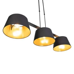 QAZQA Pendelleuchten|Wohnzimmerlampen*Hängelampe mit Baumwollschirmen schwarz mit Gold 32 cm - Combi 3 Deluxe