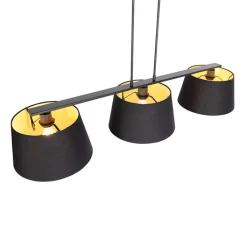 QAZQA Pendelleuchten|Wohnzimmerlampen*Hängelampe mit Baumwollschirmen schwarz mit Gold 32 cm - Combi 3 Deluxe