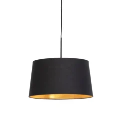 QAZQA Pendelleuchten|Wohnzimmerlampen*Hängelampe mit Baumwollschirm schwarz mit Gold 40 cm - Combi