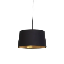 QAZQA Pendelleuchten|Wohnzimmerlampen*Hängelampe mit Baumwollschirm schwarz mit Gold 40 cm - Combi