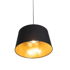 QAZQA Pendelleuchten|Wohnzimmerlampen*Hängelampe mit Baumwollschirm schwarz mit Gold 40 cm - Combi