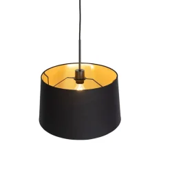 QAZQA Pendelleuchten|Wohnzimmerlampen*Hängelampe mit Baumwollschirm schwarz mit Gold 40 cm - Combi