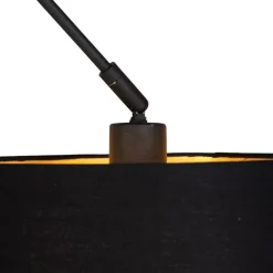 QAZQA Pendelleuchten|Wohnzimmerlampen*Hängelampe mit Baumwollschirm schwarz mit Gold 35 cm - Blitz I schwarz