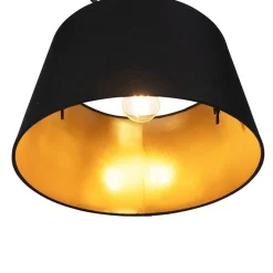 QAZQA Pendelleuchten|Wohnzimmerlampen*Hängelampe mit Baumwollschirm schwarz mit Gold 35 cm - Blitz I schwarz