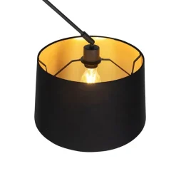 QAZQA Pendelleuchten|Wohnzimmerlampen*Hängelampe mit Baumwollschirm schwarz mit Gold 35 cm - Blitz I schwarz