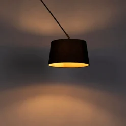 QAZQA Pendelleuchten|Wohnzimmerlampen*Hängelampe mit Baumwollschirm schwarz mit Gold 35 cm - Blitz I schwarz