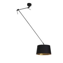 QAZQA Pendelleuchten|Wohnzimmerlampen*Hängelampe mit Baumwollschirm schwarz mit Gold 35 cm - Blitz I schwarz