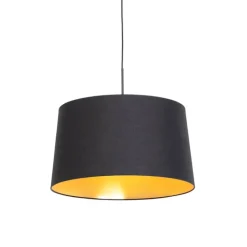 QAZQA Pendelleuchten|Wohnzimmerlampen*Hängelampe mit Baumwollschirm schwarz mit Gold 50 cm - Combi