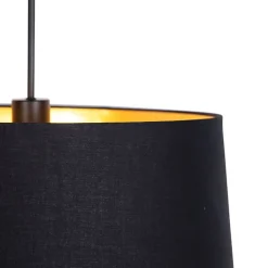 QAZQA Pendelleuchten|Wohnzimmerlampen*Hängelampe mit Baumwollschirm schwarz mit Gold 50 cm - Combi