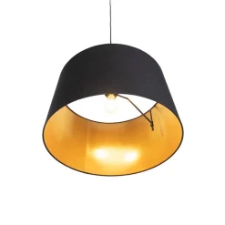 QAZQA Pendelleuchten|Wohnzimmerlampen*Hängelampe mit Baumwollschirm schwarz mit Gold 50 cm - Combi