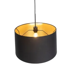 QAZQA Pendelleuchten|Wohnzimmerlampen*Hängelampe mit Baumwollschirm schwarz mit Gold 50 cm - Combi