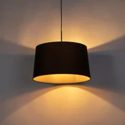 QAZQA Pendelleuchten|Wohnzimmerlampen*Hängelampe mit Baumwollschirm schwarz mit Gold 50 cm - Combi