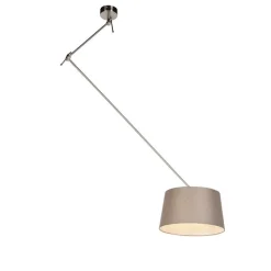 QAZQA Pendelleuchten|Wohnzimmerlampen*Hängelampe mit Leinenschirm taupe 35 cm - Blitz I Stahl