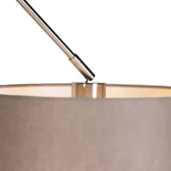 QAZQA Pendelleuchten|Wohnzimmerlampen*Hängelampe mit Leinenschirm taupe 35 cm - Blitz I Stahl