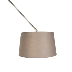 QAZQA Pendelleuchten|Wohnzimmerlampen*Hängelampe mit Leinenschirm taupe 35 cm - Blitz I Stahl