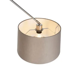 QAZQA Pendelleuchten|Wohnzimmerlampen*Hängelampe mit Leinenschirm taupe 35 cm - Blitz I Stahl