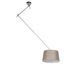 QAZQA Pendelleuchten|Wohnzimmerlampen*Hängelampe mit Leinenschirm taupe 35 cm - Blitz I Stahl