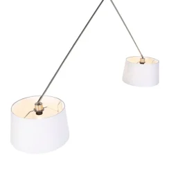 QAZQA Pendelleuchten|Wohnzimmerlampen*Hängelampe mit Leinenschirmen weiß 35 cm - Blitz II Stahl