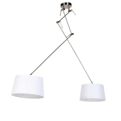 QAZQA Pendelleuchten|Wohnzimmerlampen*Hängelampe mit Leinenschirmen weiß 35 cm - Blitz II Stahl